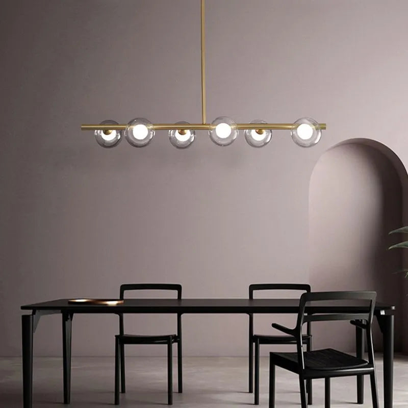 Hanging Island Chandelier Metal Frame Orb Glass Shades 5 or 6 Bulbs Black Gold for Dining Kitchen Living | Lonoma
