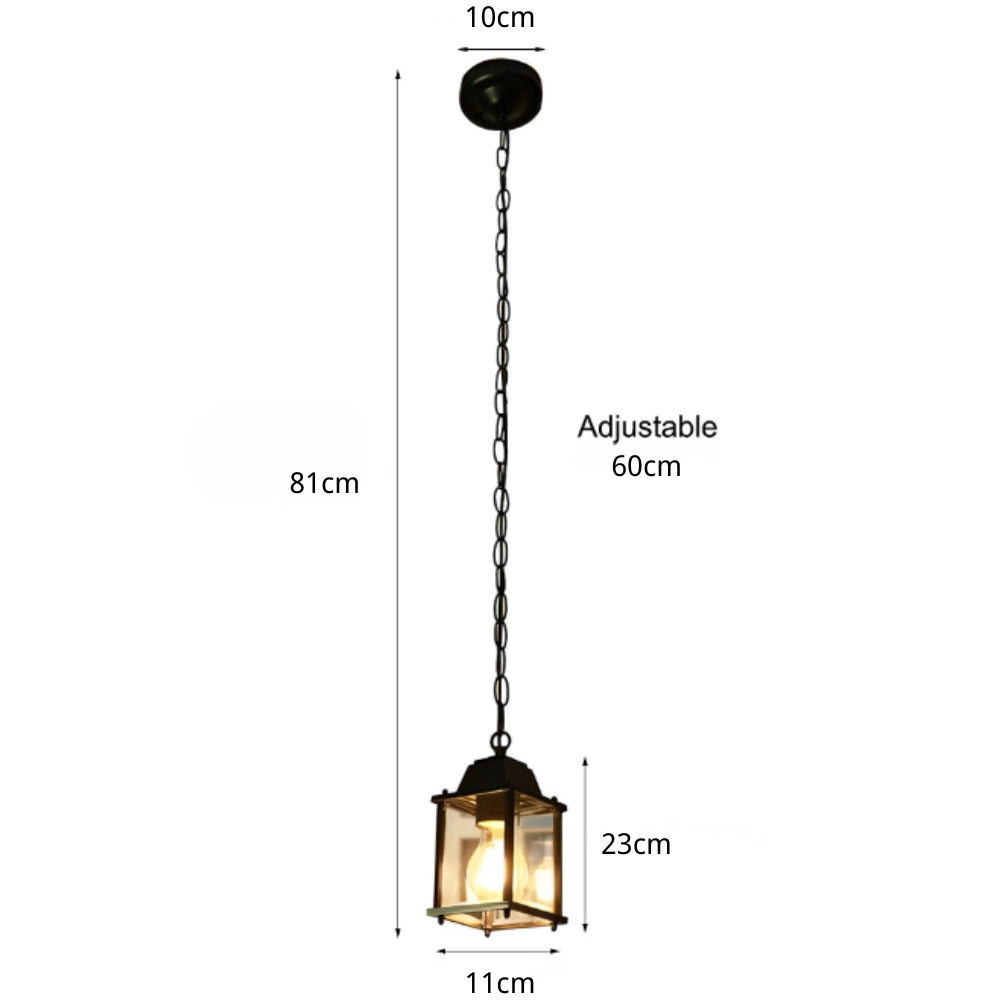 Outdoor Hanging Lantern Black Aluminum Glass Square Pendant Light for Porch Patio Garden Balcony Weather Resistant Exterior Lighting Fixture | Lonoma