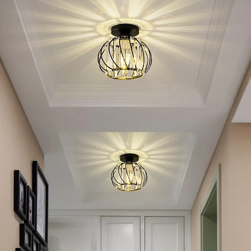 Crystal Ceiling Light Fixture Metal Frame Black Gold Finish LED Flush Mount for Bedroom Living Room Hallway Entryway Modern Home Lighting | Lonoma