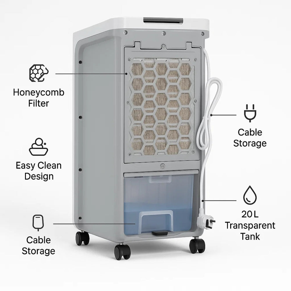 Portable Evaporative Air Cooler 3-in-1 with Humidifier and Fan, 1 Gallon Water Tank, Quiet Oscillating Cooling for Bedroom, Office | Lonoma