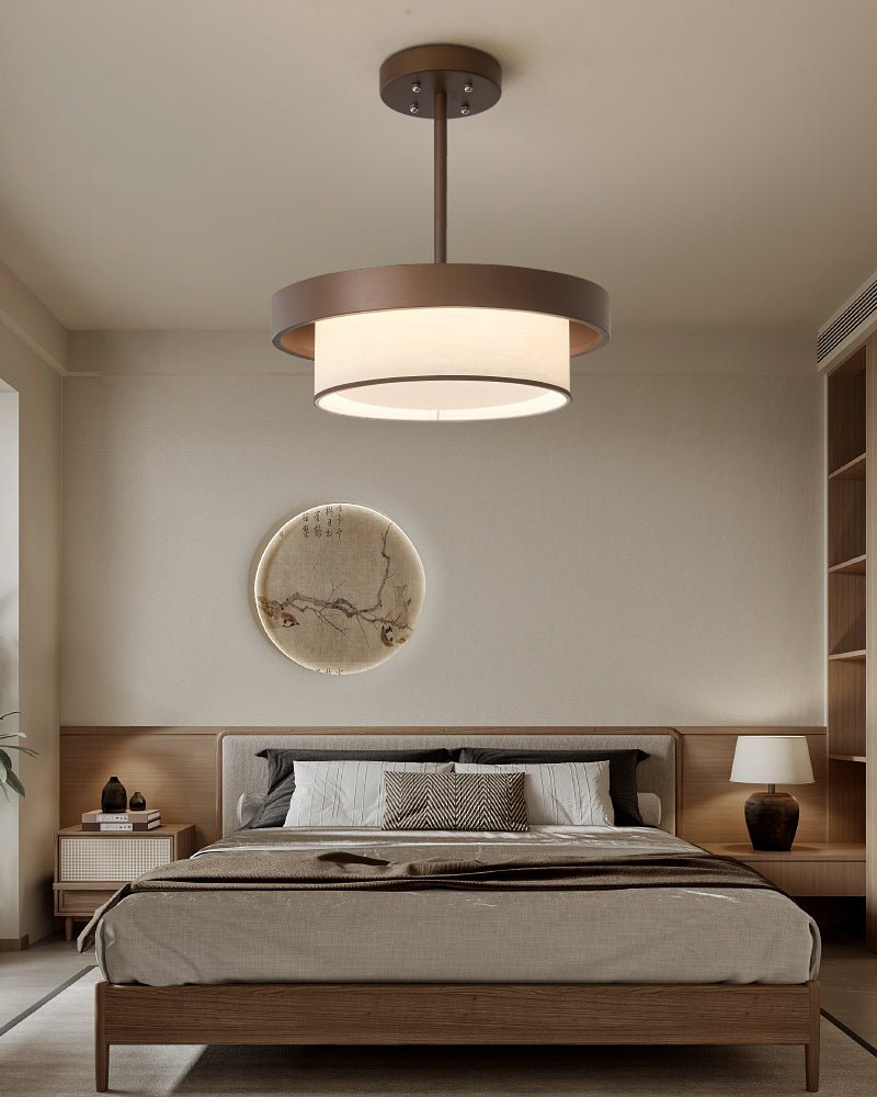 Layered Fabric Ring Pendant Light Bronze Frame LED Indoor Ceiling Fixture for Dining Entryway | Lonoma