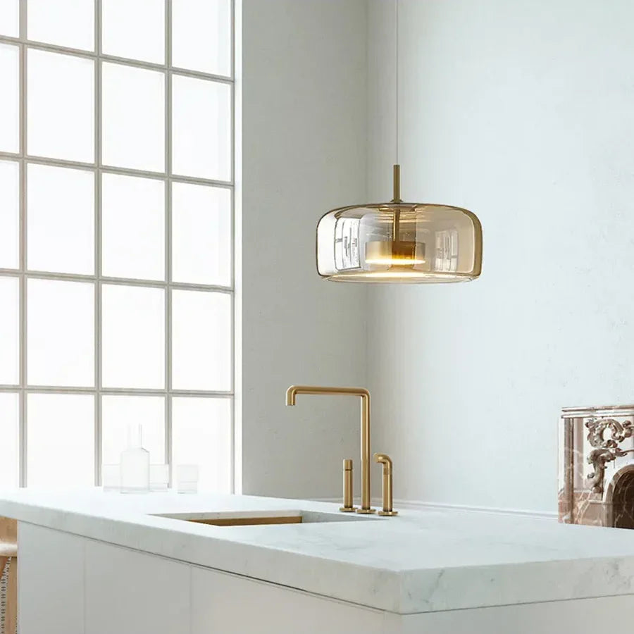 Glass Pendant Light, Adjustable Height Hanging Lamp in Cognac or Smoke Gray for Kitchen Island, Dining Table, Bedroom, Modern Nordic Decor | Lonoma
