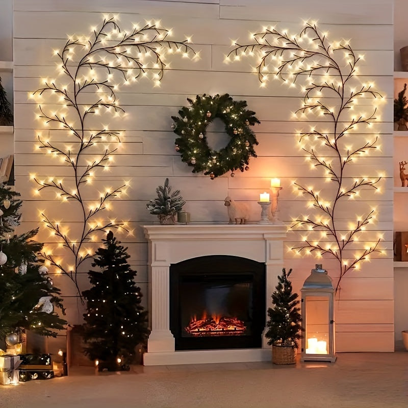 Willow Branch Wall Light with 96 Warm White LEDs – USB Powered Decorative Twig Accent for Holiday Mantel and Home | Lonoma