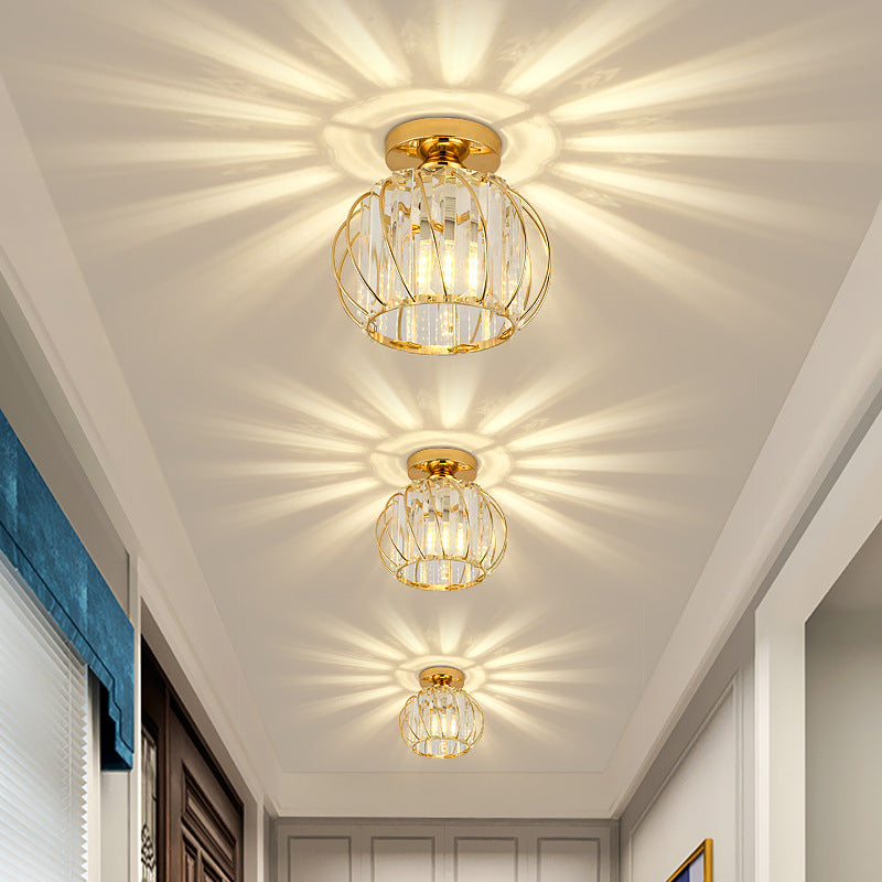 Crystal Ceiling Light Fixture Metal Frame Black Gold Finish LED Flush Mount for Bedroom Living Room Hallway Entryway Modern Home Lighting | Lonoma