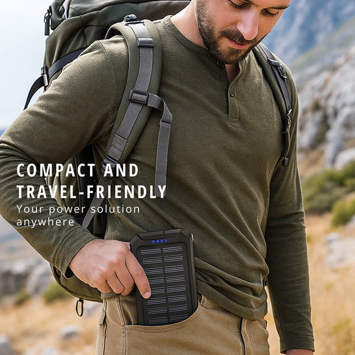 High-Capacity Solar Power Bank 500000mAh Waterproof Battery Pack with Dual USB Ports and LED Flashlight for Outdoor Adventures Emergency | Lonoma