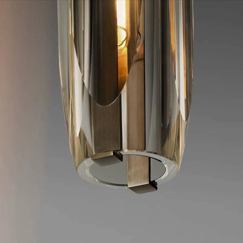 Glass Pendant Light with Brass Finish and Smoke Shade | Modern Drop Ceiling Fixture with E14 Socket | Adjustable Hanging Lamp | Lonoma
