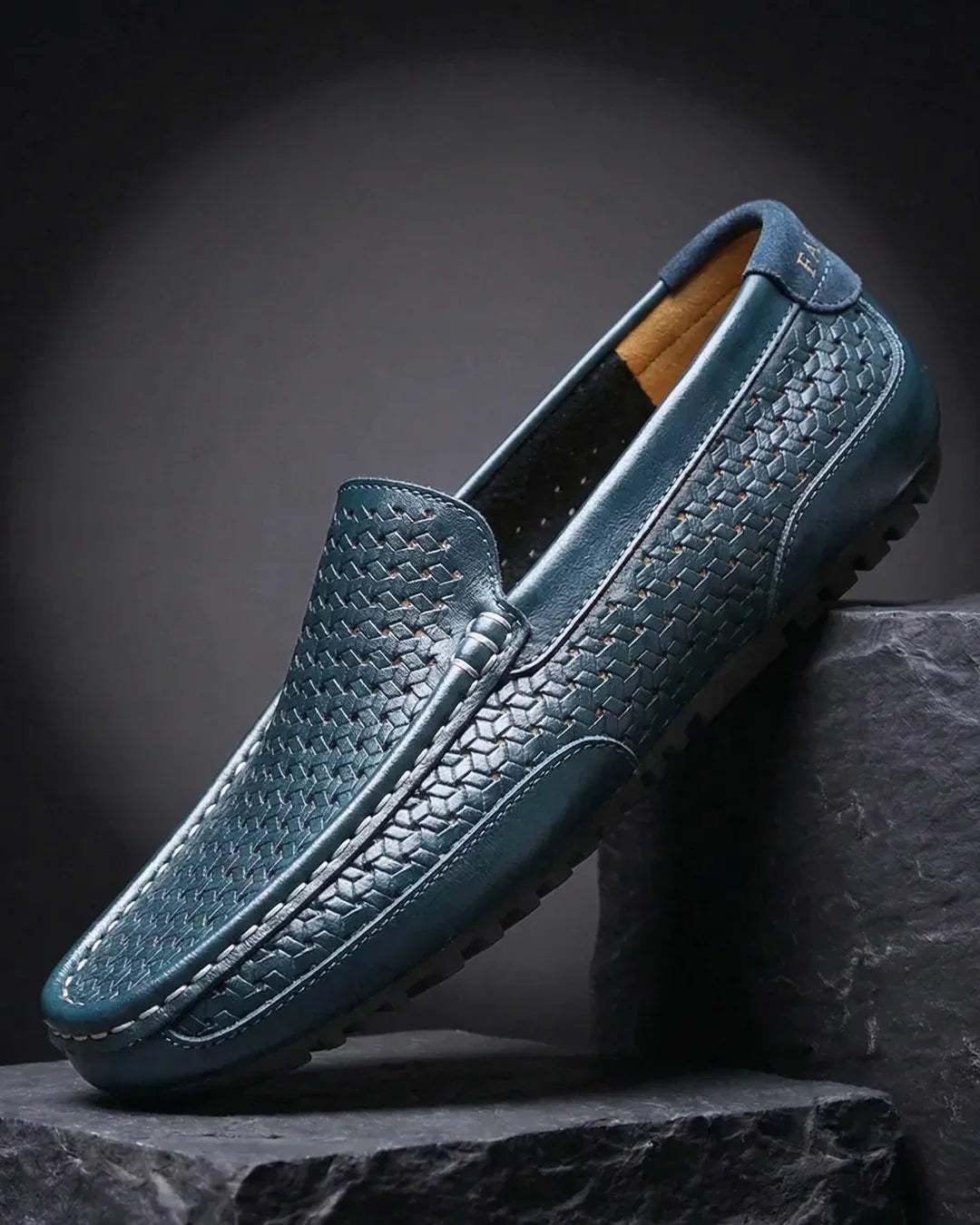 Men's Handwoven Leather Slip-On Loafers – Cushioned Insole, Flexible Rubber Sole, Casual Dress Shoes for Everyday Comfort | Lonoma