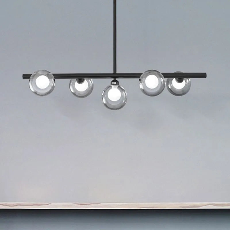 Hanging Island Chandelier Metal Frame Orb Glass Shades 5 or 6 Bulbs Black Gold for Dining Kitchen Living | Lonoma