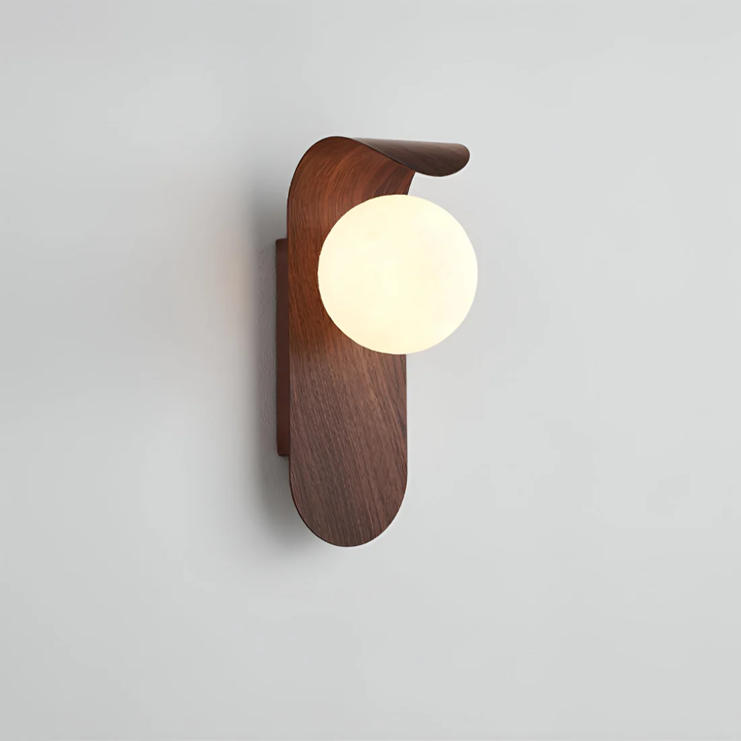 Wood & Glass Wall Sconce, Natural Wood Opal Globe LED Wall Light, Nordic Minimalist Bedside Lamp for Bedroom, Living Room, Hallway | Lonoma