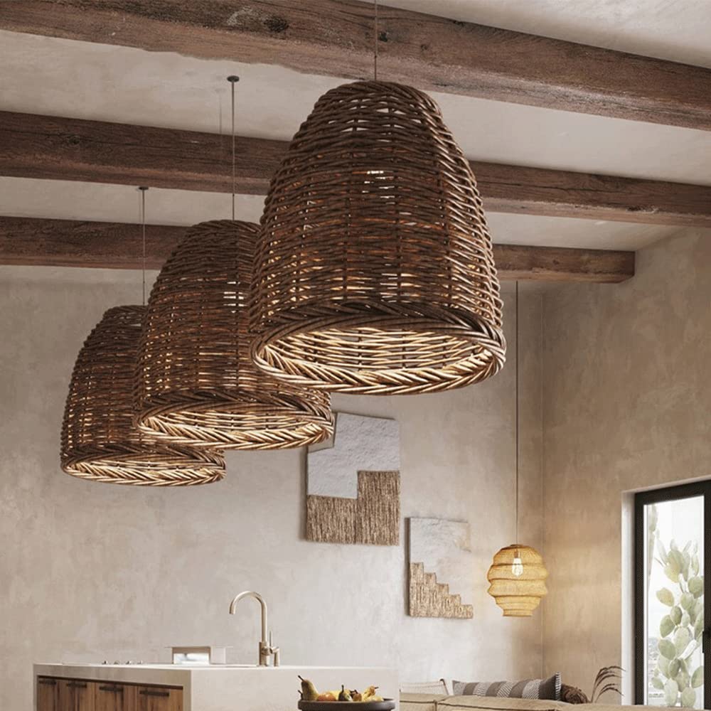 Handwoven Wicker Hanging Lamp with Metal Frame for Bedroom, Dining Room, Entryway | Natural Rattan Ceiling Fixture | Lonoma