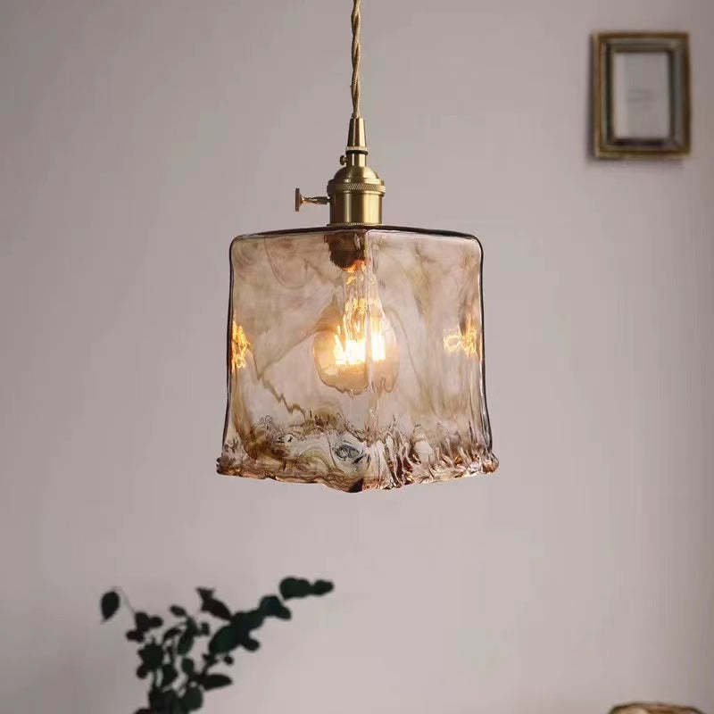 Glass Brass Pendant Light Hanging Ceiling Fixture Metal Shade Warm LED Bulb Included for Dining Room Kitchen Island Living Room Indoor | Lonoma
