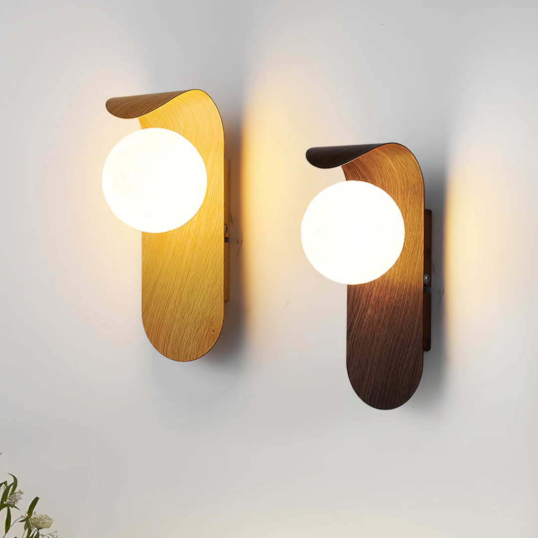 Wood Wall Sconce with Glass Globe | LED Ambient Lighting for Bedroom Living Room Hallway Entryway Minimal Modern | Lonoma