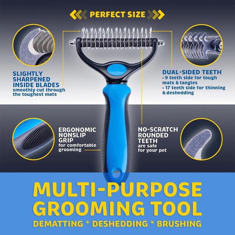 Pet Dematting Comb for Dogs & Cats — Dual-Sided Undercoat Rake with Safe Rounded Teeth for Shedding Control & Tangle Removal | Lonoma