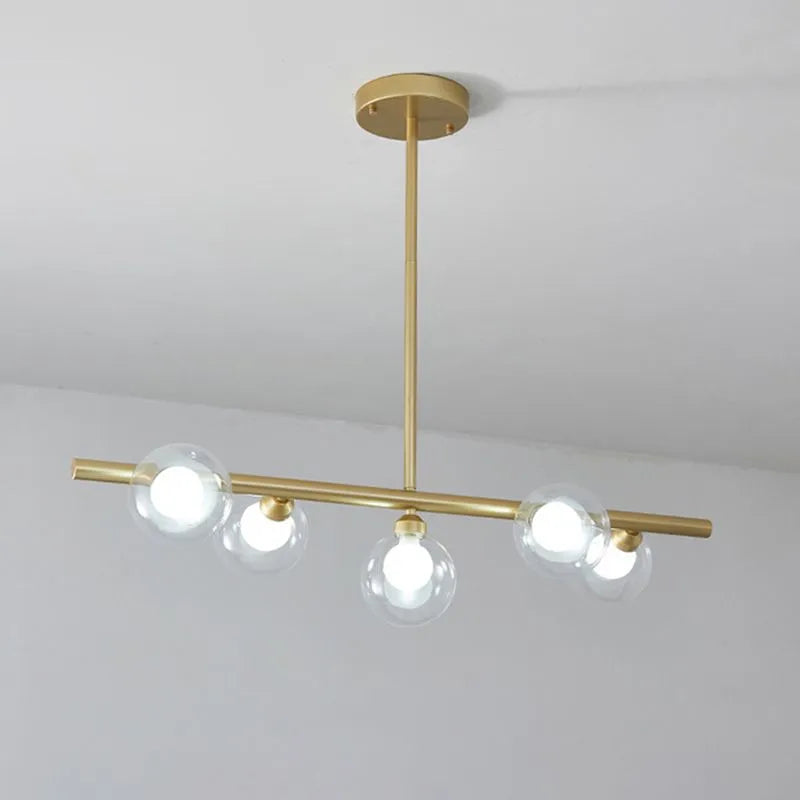 Hanging Island Chandelier Metal Frame Orb Glass Shades 5 or 6 Bulbs Black Gold for Dining Kitchen Living | Lonoma