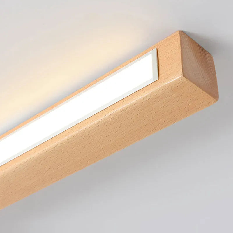 Flush Mount Linear LED Ceiling Light with Wood Frame and Acrylic Diffuser for Kitchen, Bedroom, Hallway | Lonoma