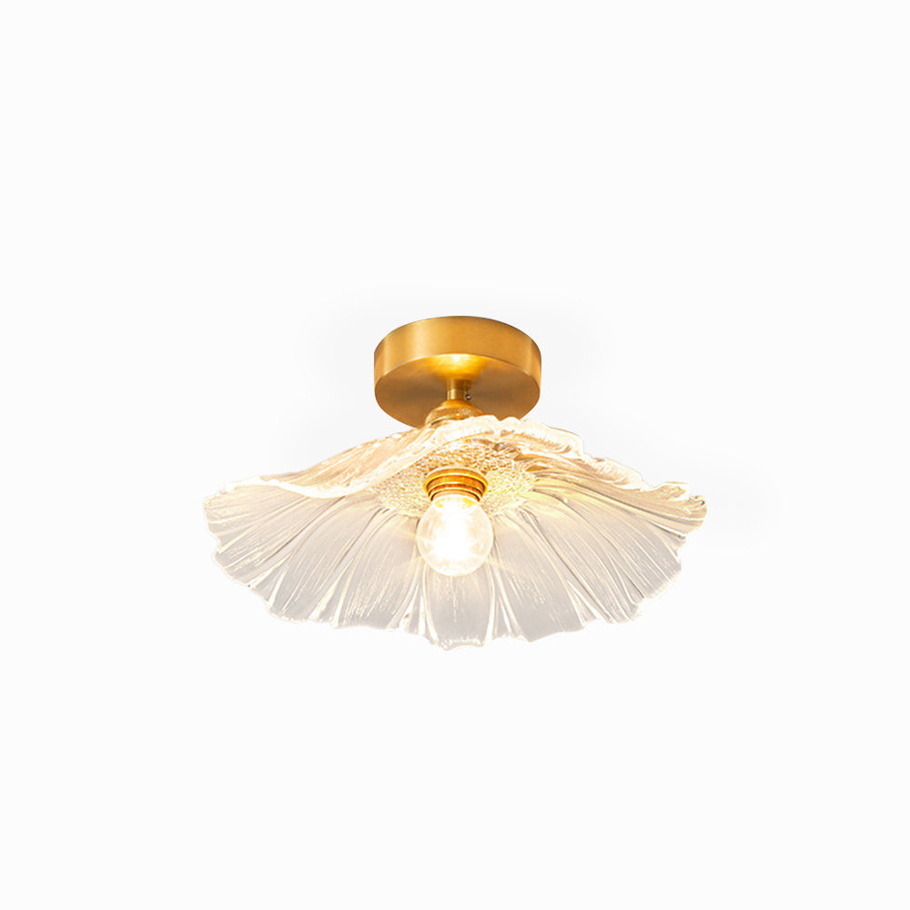 Floral Glass Flush Mount or Drop Ceiling Light with Brass Accents – Clear, Green or Pink Petal Shades for Bedroom, Dining Room | Lonoma