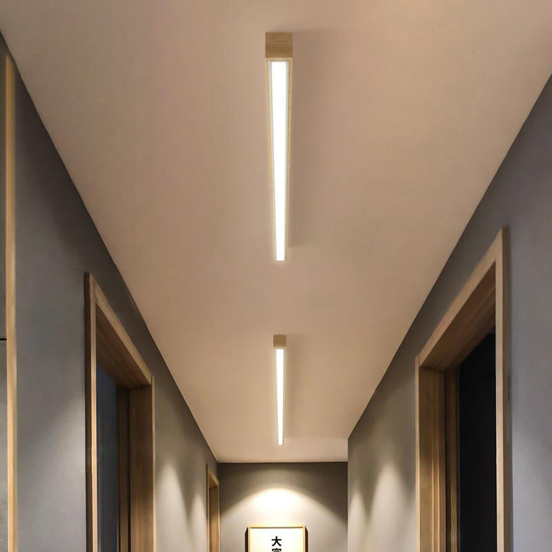 Flush Mount Linear LED Ceiling Light with Wood Frame and Acrylic Diffuser for Kitchen, Bedroom, Hallway | Lonoma