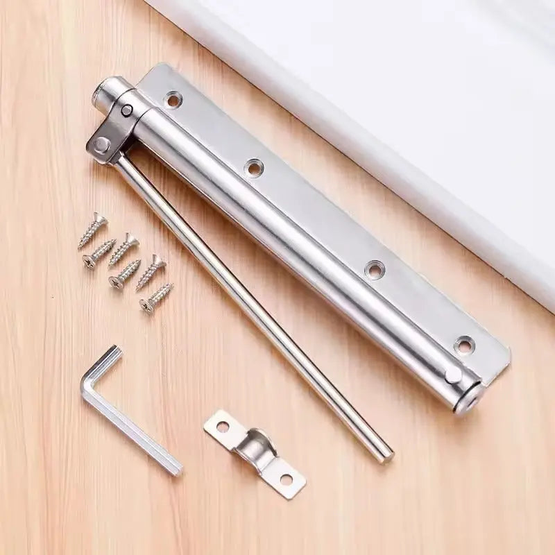 Automatic Hydraulic Door Closer with Adjustable Speed Control for Interior Doors Silver Black Stainless Steel Spring-Loaded Self-Closing | Lonoma