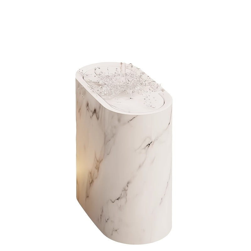Compact Lidded Waste Bin Oval Marble-Look Trash Can 11.4 × 11.4 × 5.7 in Plastic for Bathroom Kitchen Bedroom Office Small Space | Lonoma