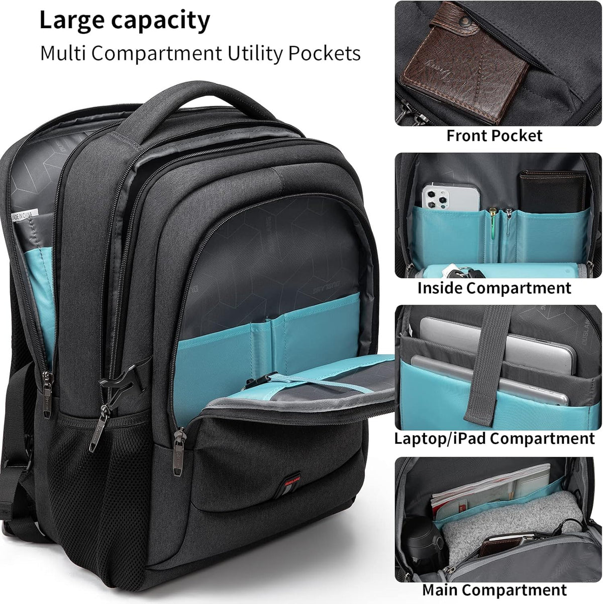 Laptop Backpack with USB Charging Port, Padded Compartment for 17 Inch Notebooks, Multiple Organizer Pockets, Trolley Sleeve for Business | Lonoma