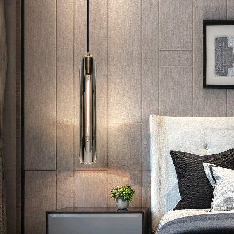 Glass Pendant Light with Brass Finish and Smoke Shade | Modern Drop Ceiling Fixture with E14 Socket | Adjustable Hanging Lamp | Lonoma