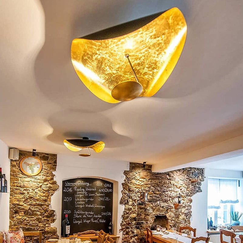 Metal Pendant Light Gold Foil Finish Twisted Sculptural Design Warm LED Indoor Lighting Adjustable Cord Dining Living Room Kitchen Island | Lonoma