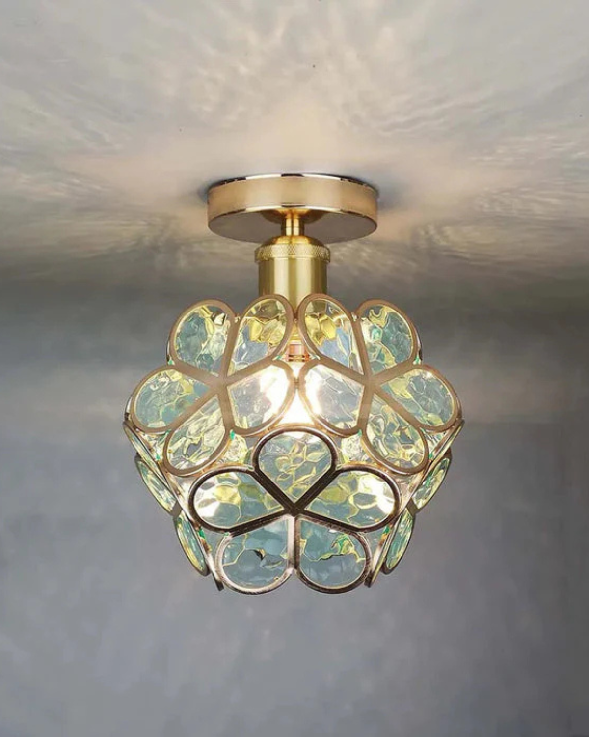 Flower Ceiling Light Flush Mount 8-Inch Gold & Acrylic LED Fixture for Bedroom Hallway Living Room Entry Modern Floral Design | Lonoma