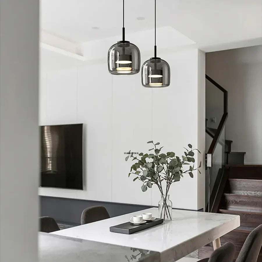 Glass Pendant Light, Adjustable Height Hanging Lamp in Cognac or Smoke Gray for Kitchen Island, Dining Table, Bedroom, Modern Nordic Decor | Lonoma