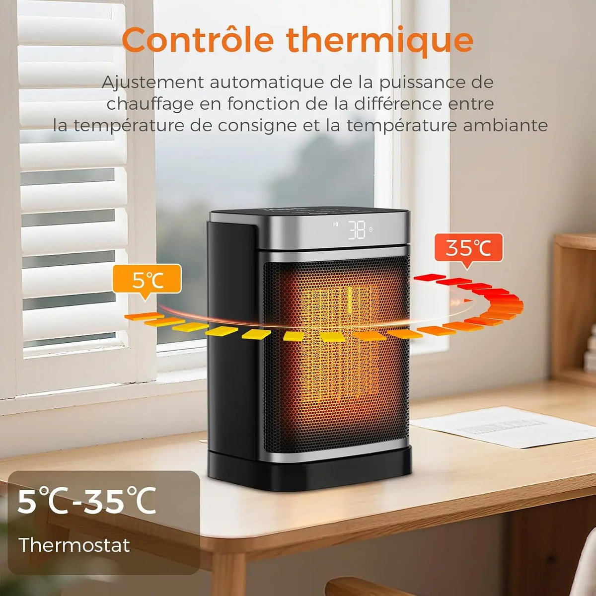 1500W Ceramic Space Heater with Programmable Thermostat 59-95°F, 70° Oscillation, 24-Hour Timer, Dual Heat Settings for Bedroom Office Dorm | Lonoma