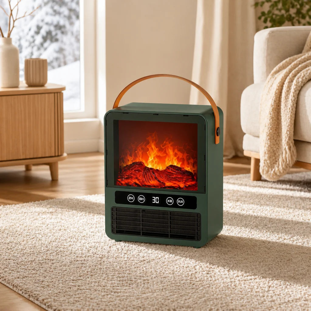 Ceramic Space Heater with 3D Flame Effect & Realistic Fire Sounds for Bedroom, Living Room, Office Desktop | Lonoma