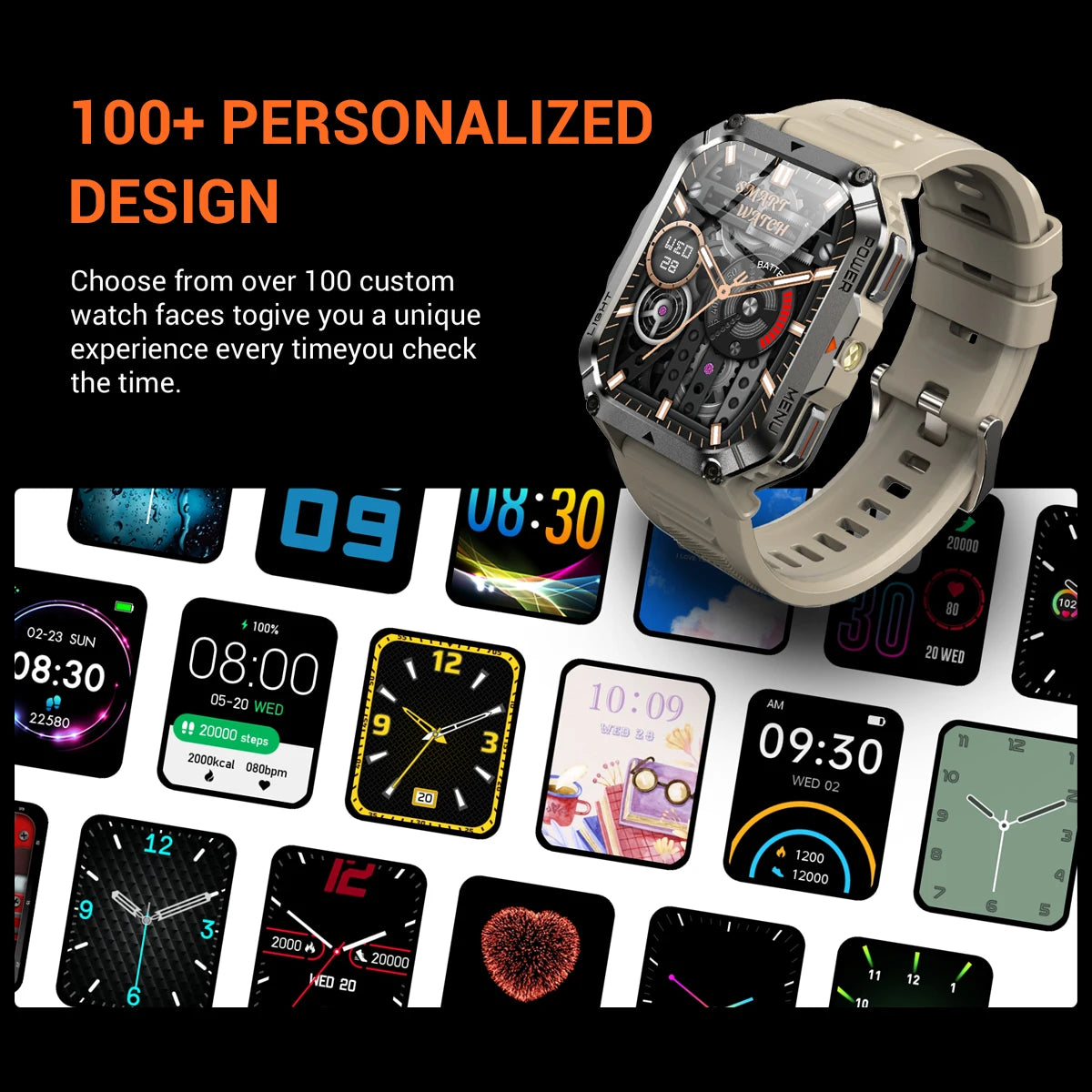 Tactical GPS Smartwatch with AI Voice Assistant + Bluetooth Calling + 120 Sport Modes + Built-In LED Flashlight for Hiking Outdoor Adventures | Lonoma