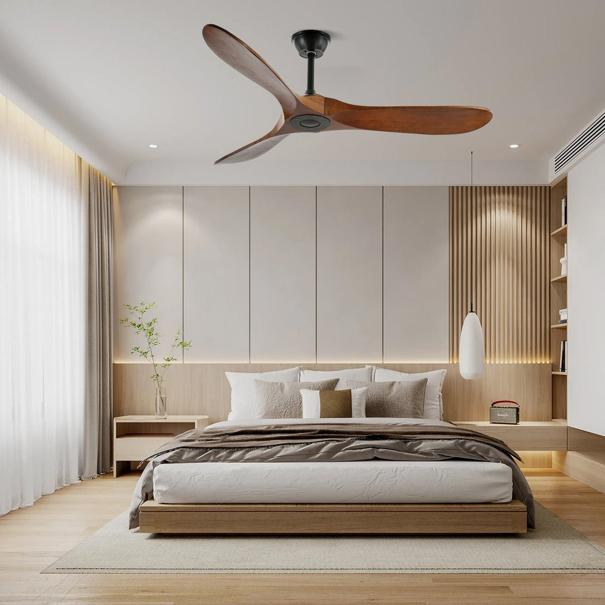 Walnut Wood Ceiling Fan, 6-Speed Whisper-Quiet with Remote Control for Bedroom, Living Room & Office | Lonoma