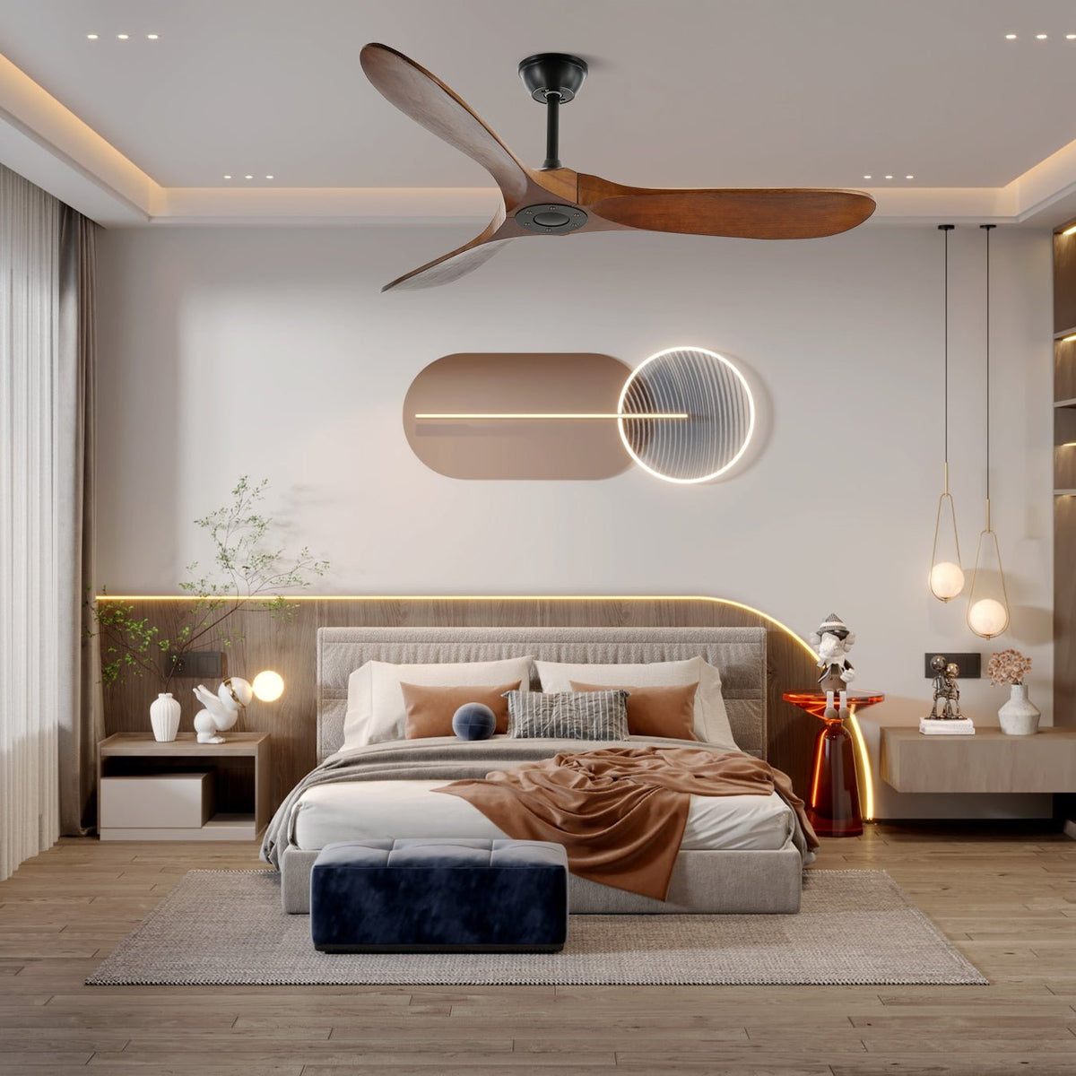 Wood Ceiling Fan with LED Light 42 inch 52 inch Black Walnut Reversible 6 Speed Indoor | Lonoma