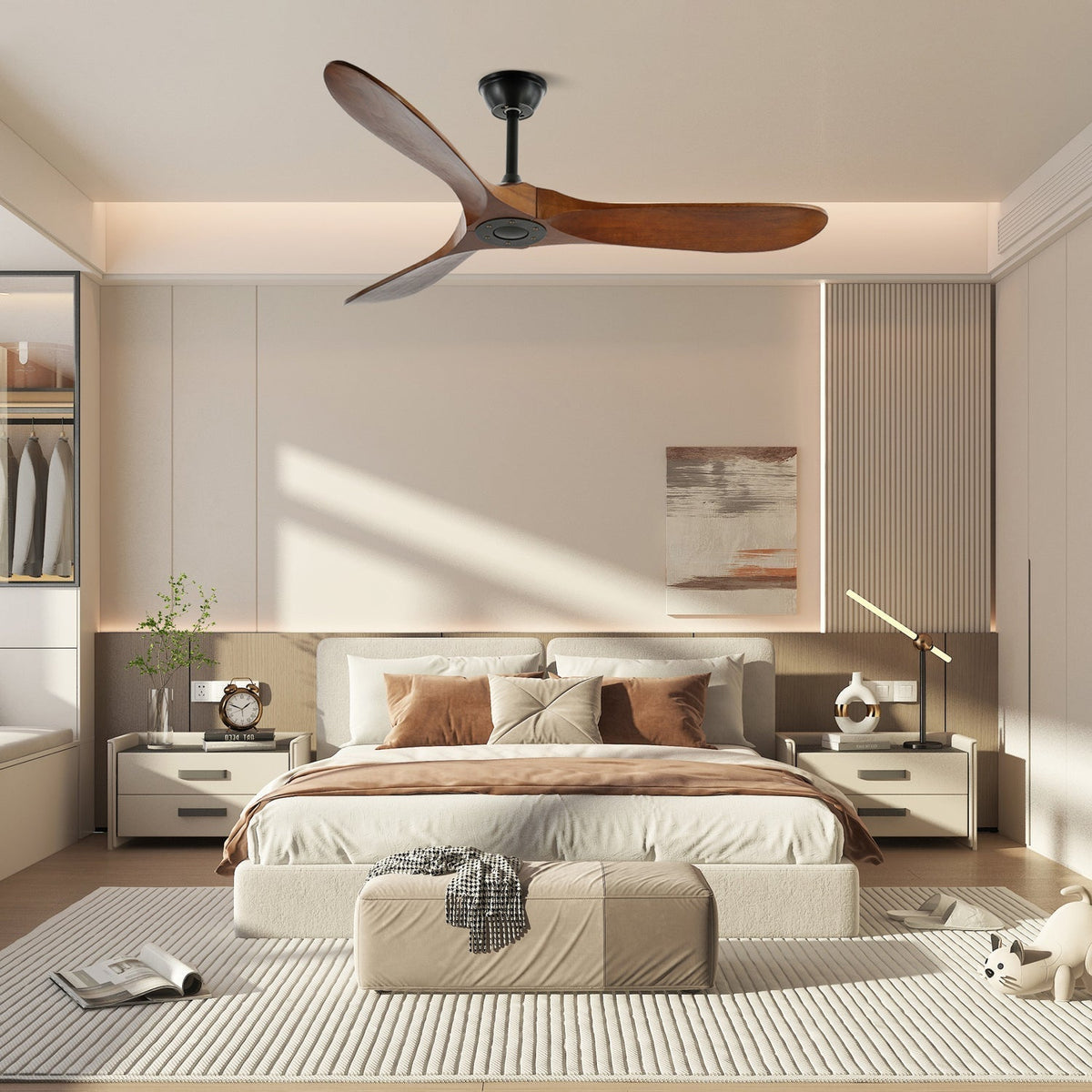 Wood Ceiling Fan with LED Light 42 inch 52 inch Black Walnut Reversible 6 Speed Indoor | Lonoma
