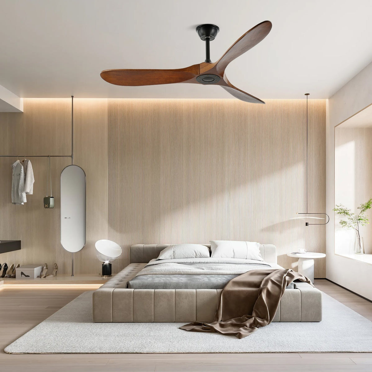 Wood Ceiling Fan with LED Light 42 inch 52 inch Black Walnut Reversible 6 Speed Indoor | Lonoma