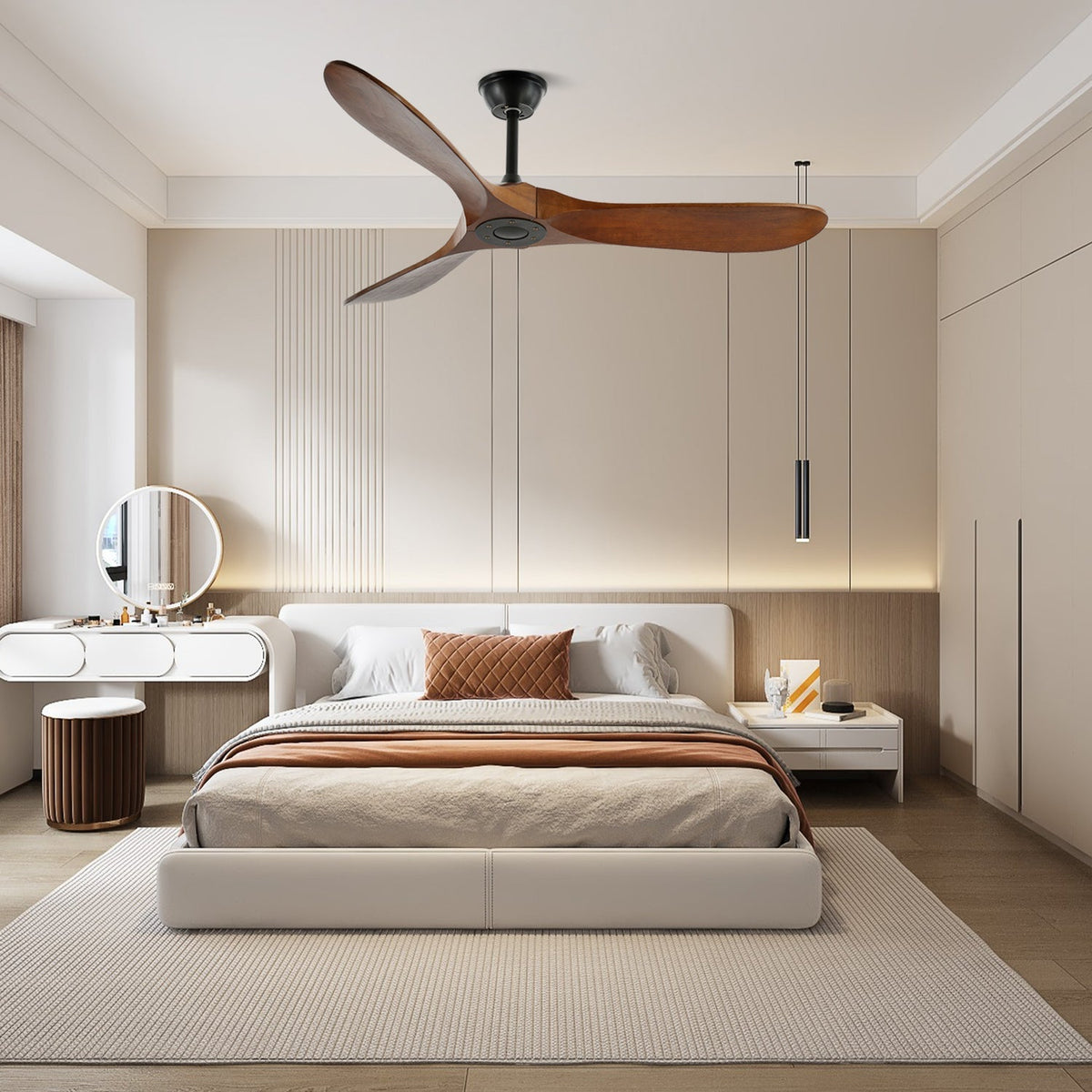 Walnut Wood Ceiling Fan, 6-Speed Whisper-Quiet with Remote Control for Bedroom, Living Room & Office | Lonoma
