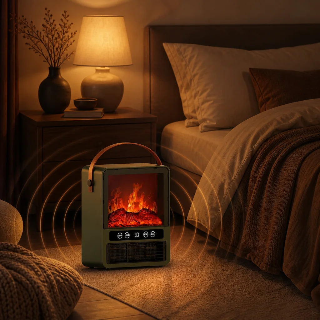 Ceramic Space Heater with 3D Flame Effect & Realistic Fire Sounds for Bedroom, Living Room, Office Desktop | Lonoma