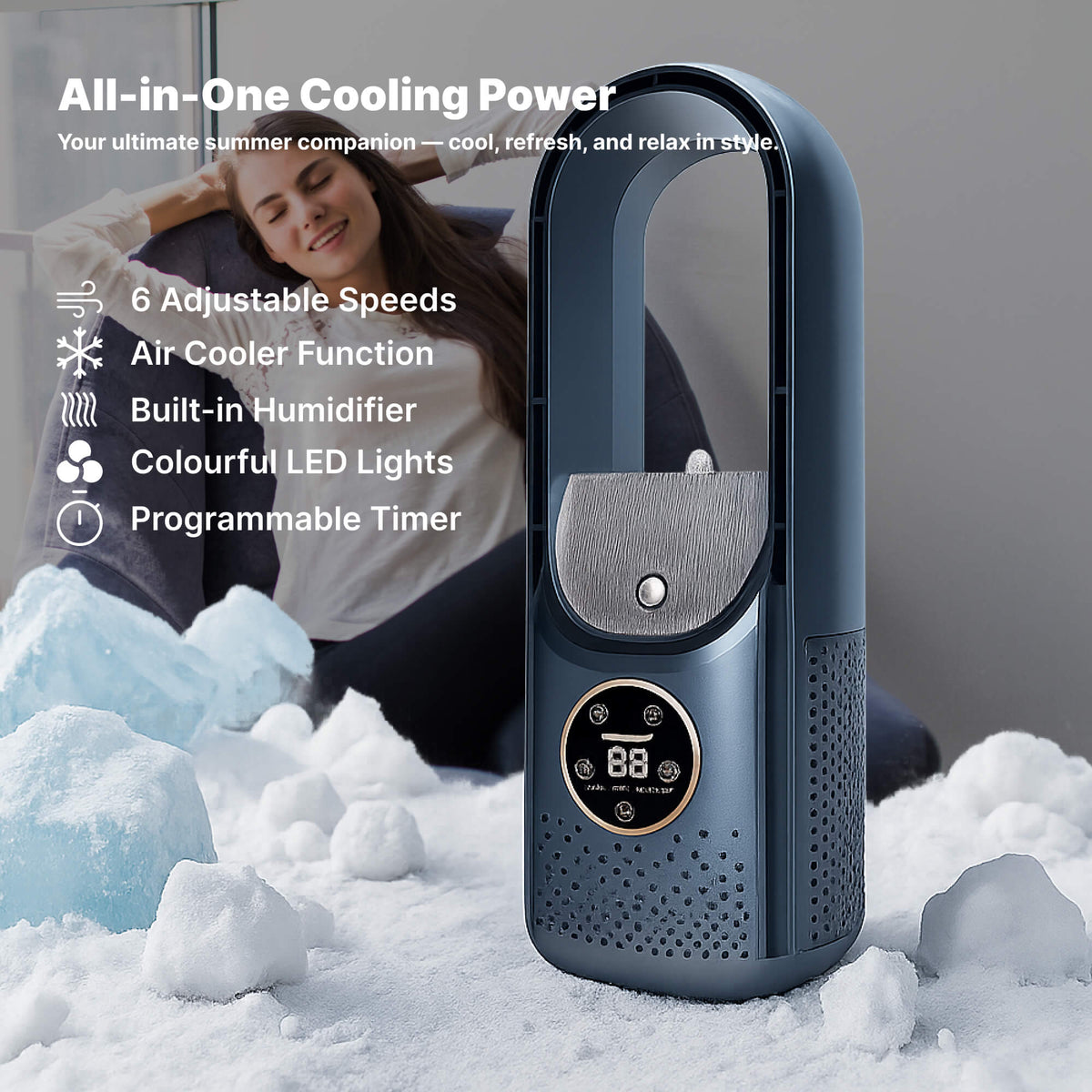 Portable USB Air Cooler with 3.4 fl oz Water Tank, Quiet Compact Personal Mini Air Fan for Desk, Bedroom, Office & Travel | Lonoma