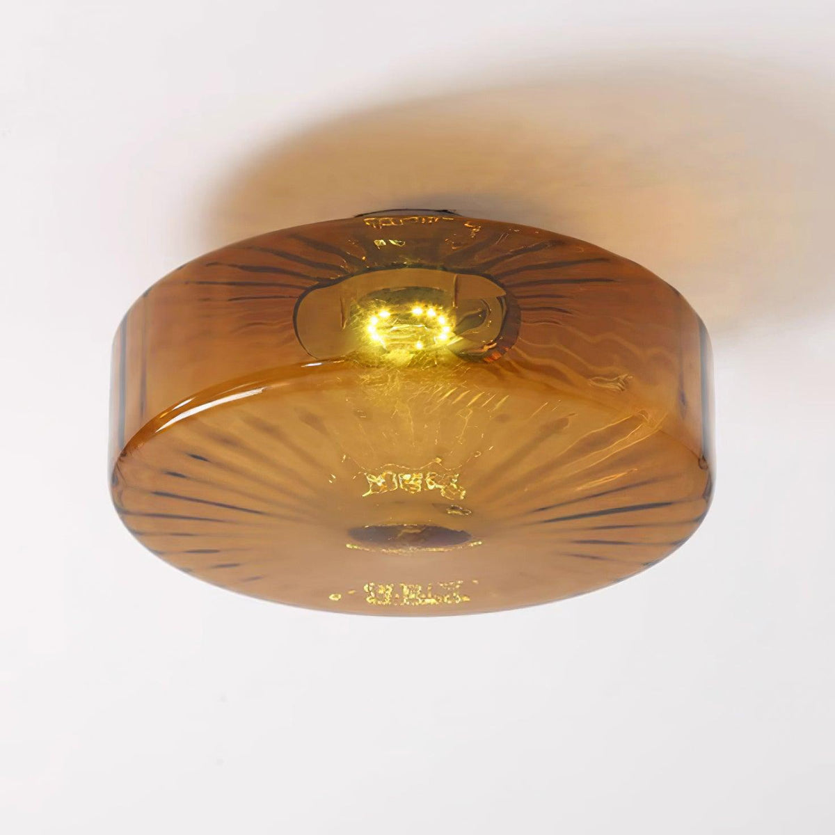 Flush Mount Ceiling Light Amber Glass Shade Vintage Sunburst Pattern for Bedroom Hallway Kitchen Dining Room Hardwired LED Fixture | Lonoma