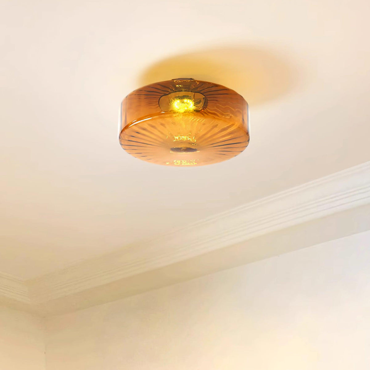 Flush Mount Ceiling Light Amber Glass Shade Vintage Sunburst Pattern for Bedroom Hallway Kitchen Dining Room Hardwired LED Fixture | Lonoma
