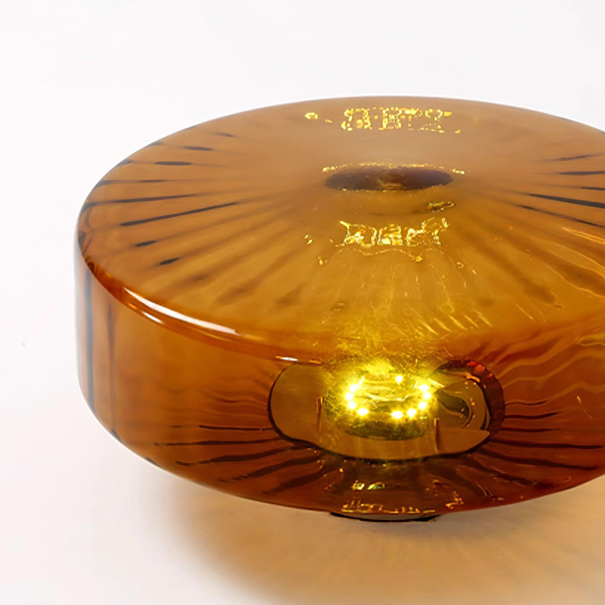 Flush Mount Ceiling Light Amber Glass Shade Vintage Sunburst Pattern for Bedroom Hallway Kitchen Dining Room Hardwired LED Fixture | Lonoma