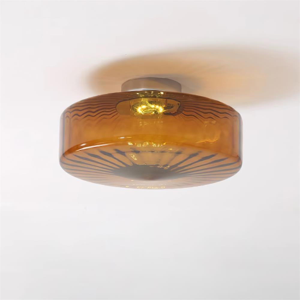 Flush Mount Ceiling Light Amber Glass Shade Vintage Sunburst Pattern for Bedroom Hallway Kitchen Dining Room Hardwired LED Fixture | Lonoma