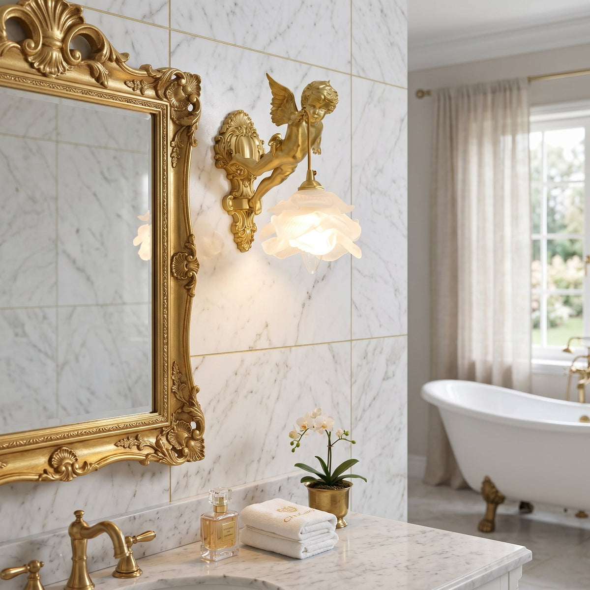 Brass Angel Wing Wall Sconce with Glass Shade – Vintage Art Deco Style Accent Light for Bedroom, Bathroom, Hallway – E12/E14 Decorative | Lonoma