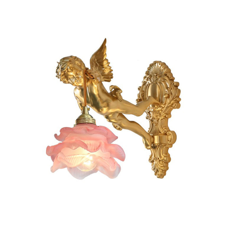Brass Angel Wing Wall Sconce with Glass Shade – Vintage Art Deco Style Accent Light for Bedroom, Bathroom, Hallway – E12/E14 Decorative | Lonoma
