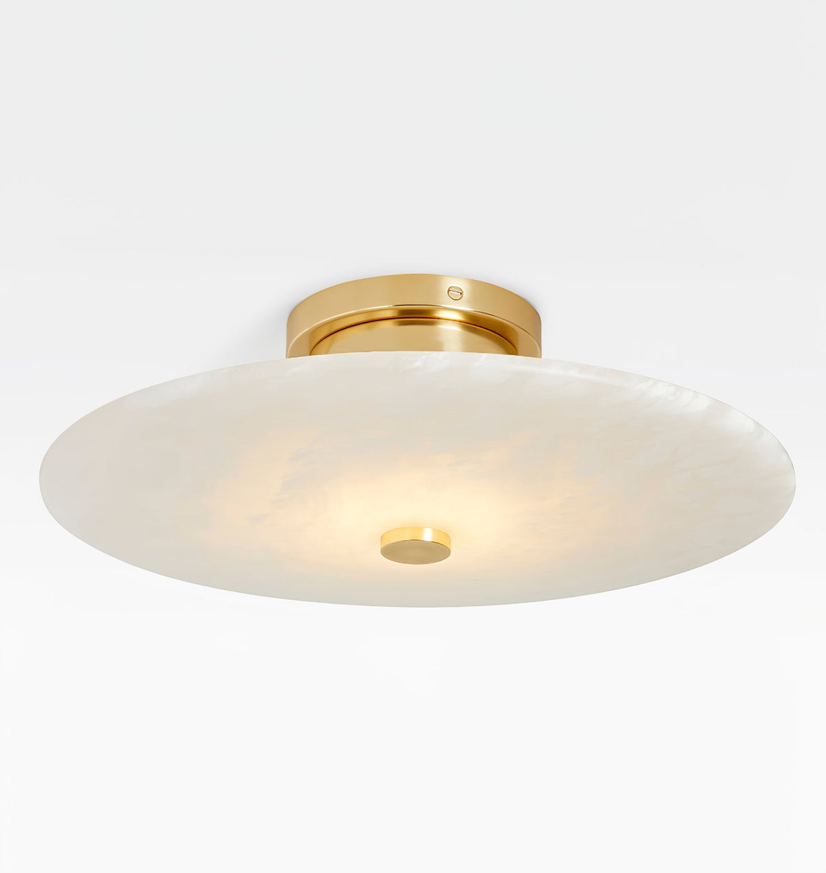 Round Alabaster Flush Mount Ceiling Light with Brass or Black Trim, LED Integrated 7.9 Inch Fixture for Bedroom Hallway Living Room | Lonoma