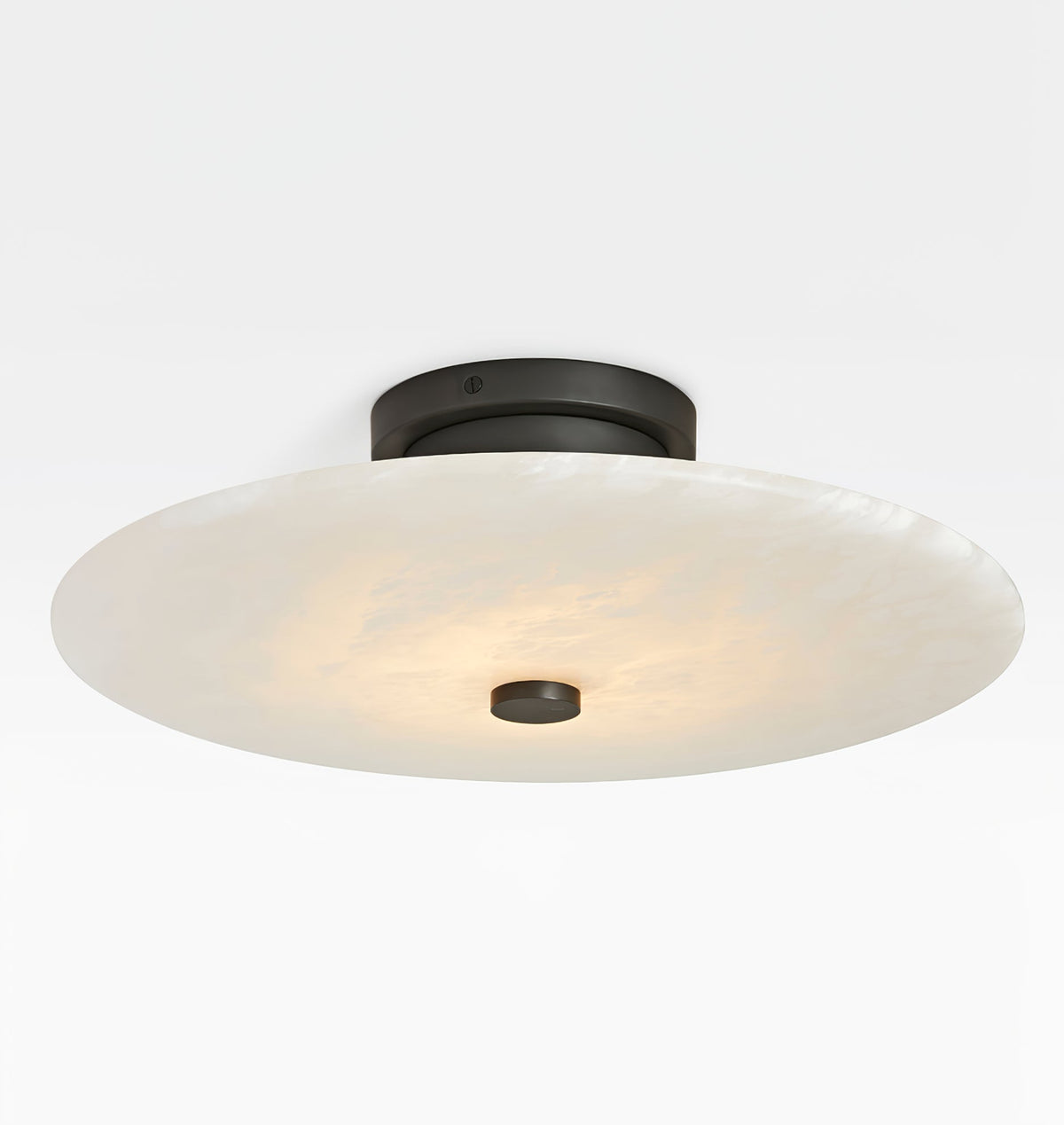 Round Alabaster Flush Mount Ceiling Light with Brass or Black Trim, LED Integrated 7.9 Inch Fixture for Bedroom Hallway Living Room | Lonoma