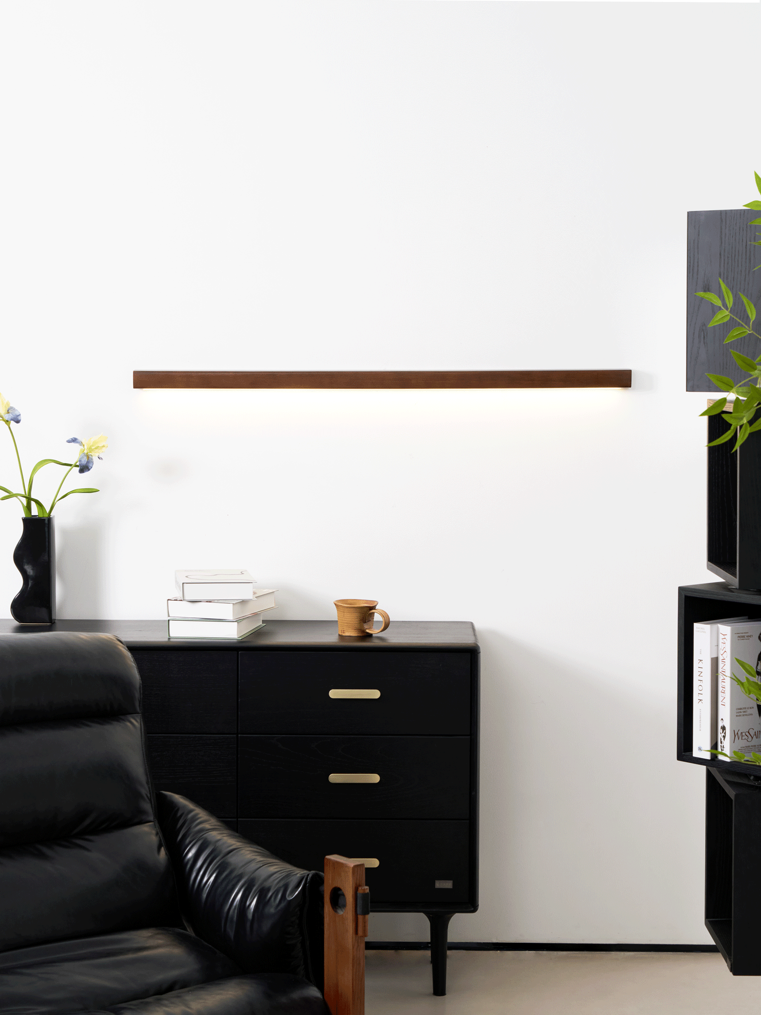 Linear Wood Wall Light LED Modern Minimalist Sconce Pine Walnut Frame Hallway Bathroom Bedroom Vanity Mirror Lighting Fixture Warm Cool | Lonoma