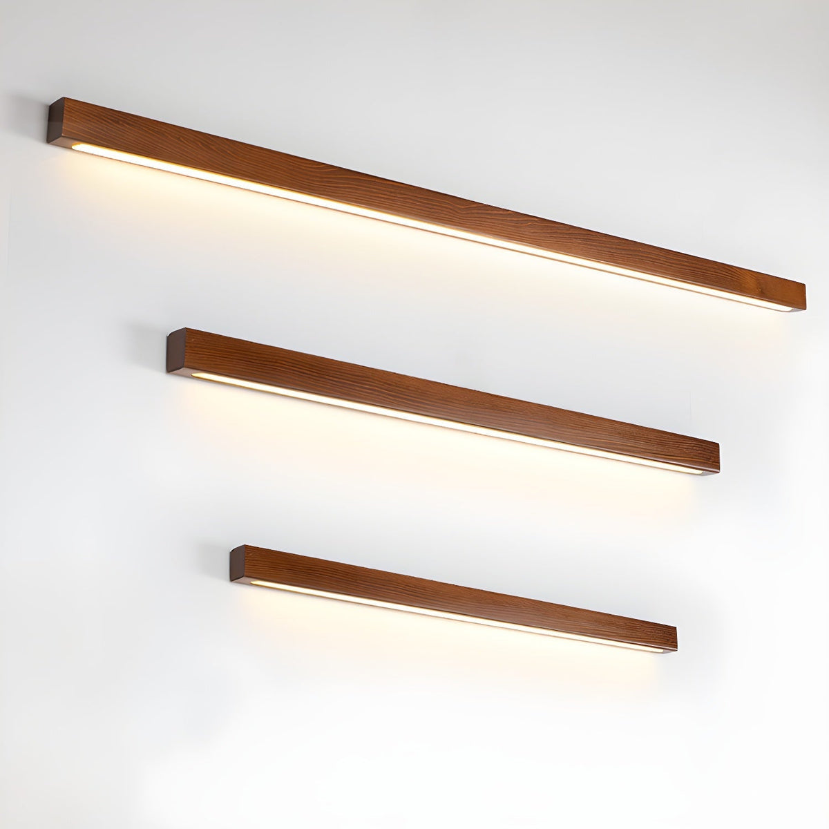 Linear Wood Wall Light LED Modern Minimalist Sconce Pine Walnut Frame Hallway Bathroom Bedroom Vanity Mirror Lighting Fixture Warm Cool | Lonoma