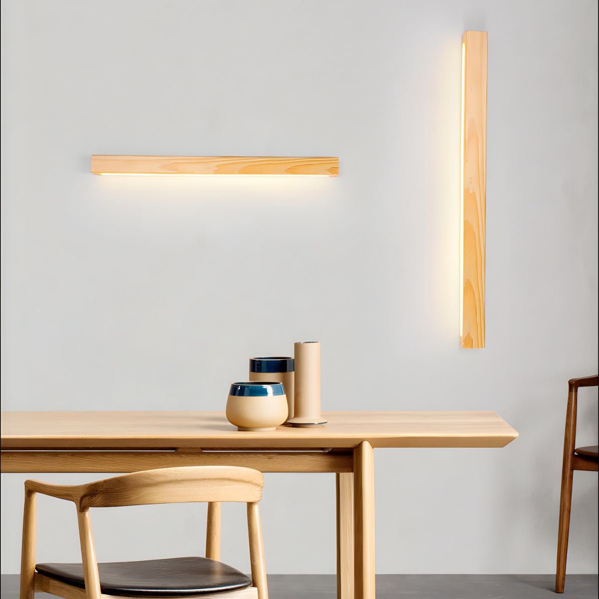 Linear Wood Wall Light LED Modern Minimalist Sconce Pine Walnut Frame Hallway Bathroom Bedroom Vanity Mirror Lighting Fixture Warm Cool | Lonoma