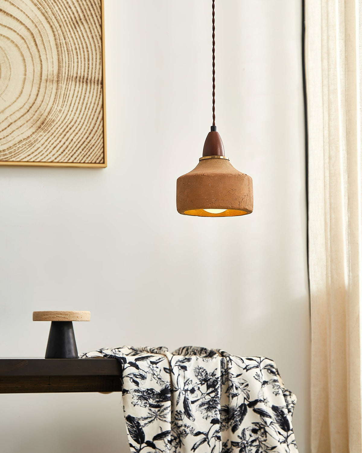Ceramic and Wood Hanging Pendant Light Fixture G9 Base 6.3 Inch Diameter Modern Ceiling Lamp for Kitchen Island Dining Room Entryway | Lonoma